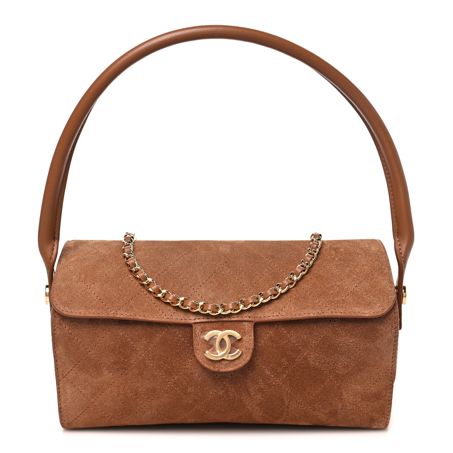 Chanel Suede Quilted Turn Around Clutch With Chain Camel 1 of 10