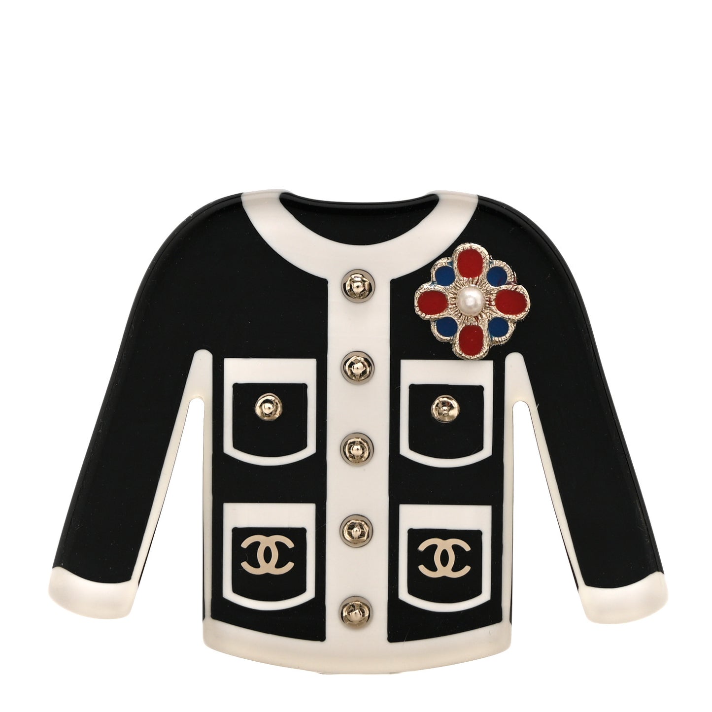 Resin Pearl Tweed Cardigan CC Brooch Black White