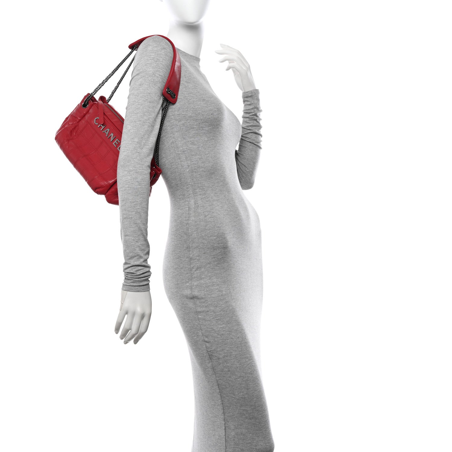 Chanel Lambskin Square Stitched Lax Accordion Hobo Red 2 of 13