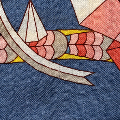 Hermes Cashmere Silk L'Ombrelle Magique Shawl 140 Bleu Jean Vieux Rose 7 of 13
