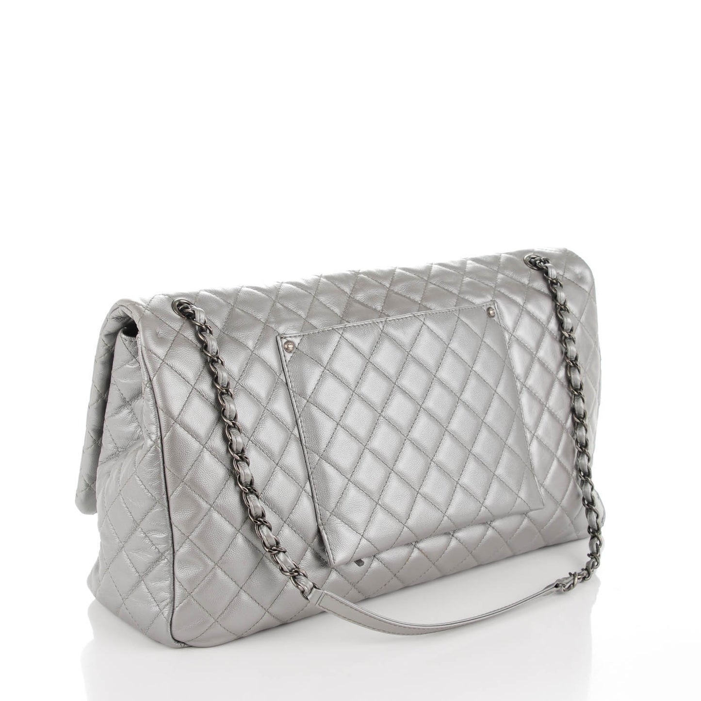 Calfskin XXL Travel Flap Bag Silver