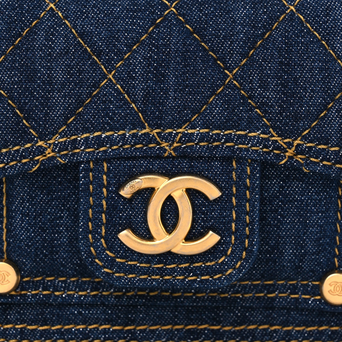 Denim Quilted Double You Card Holder On Chain Blue