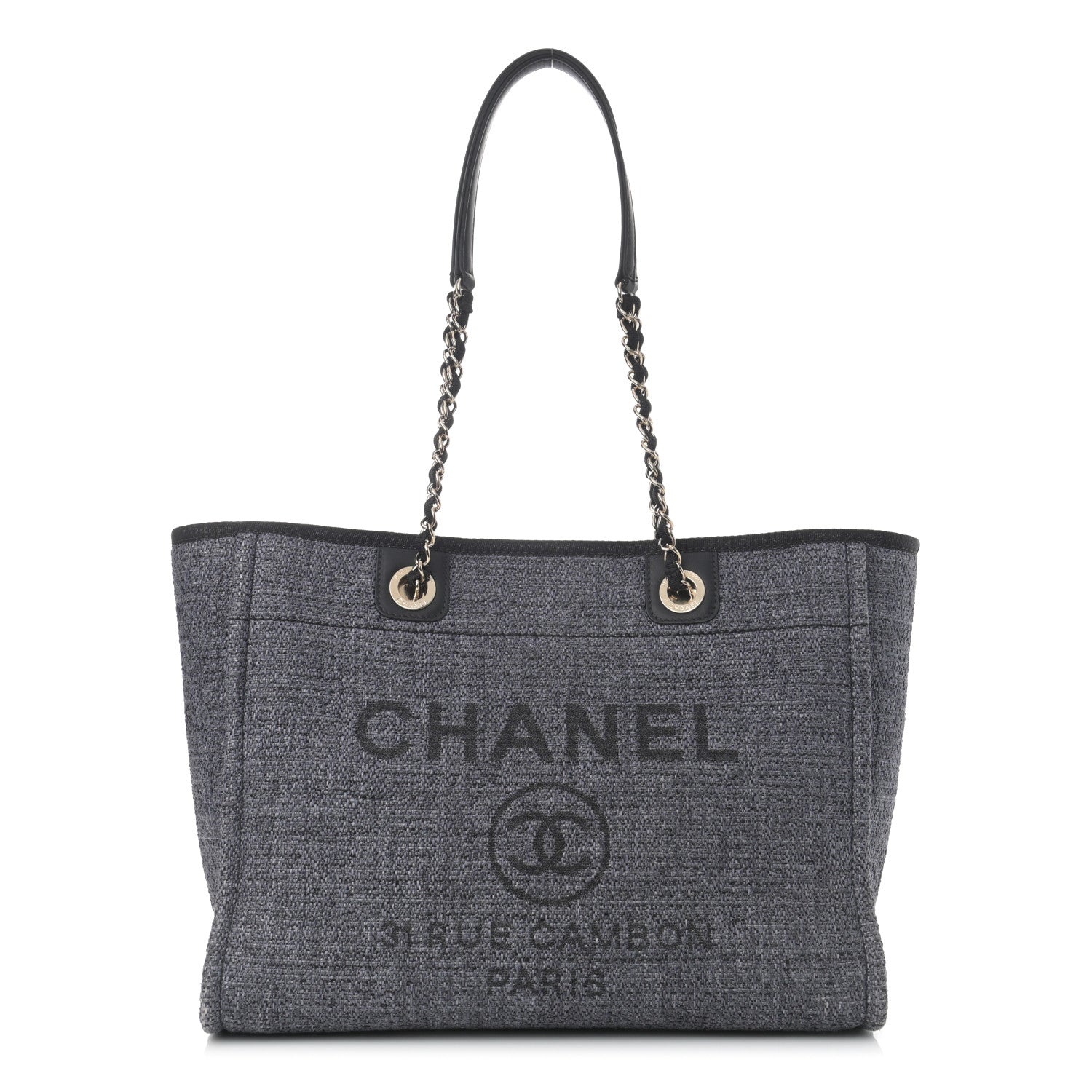 Chanel Woven Straw Raffia Small Deauville Tote Charcoal 1 of 10