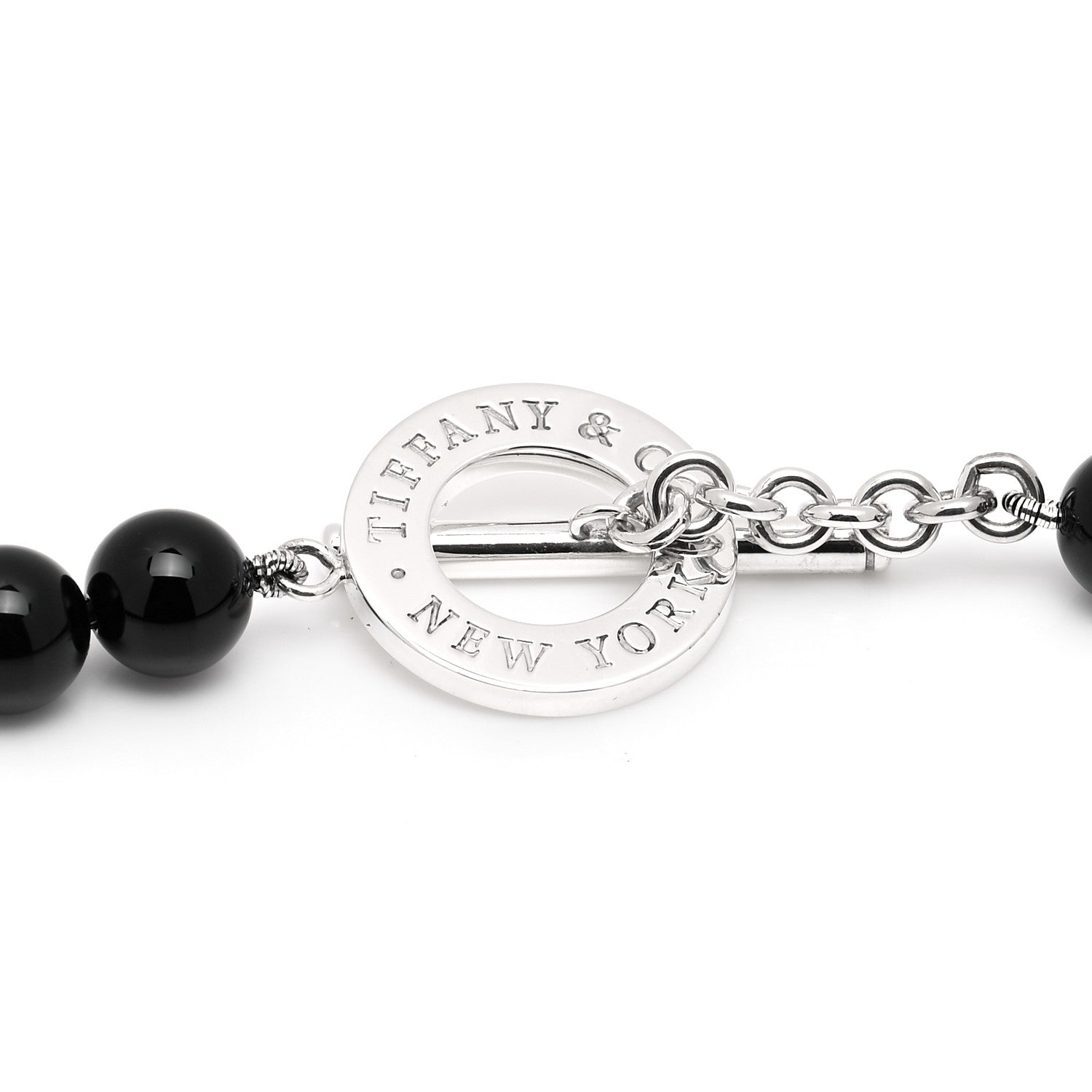 Tiffany Sterling Silver Black Onyx Bead Toggle Necklace 4 of 6