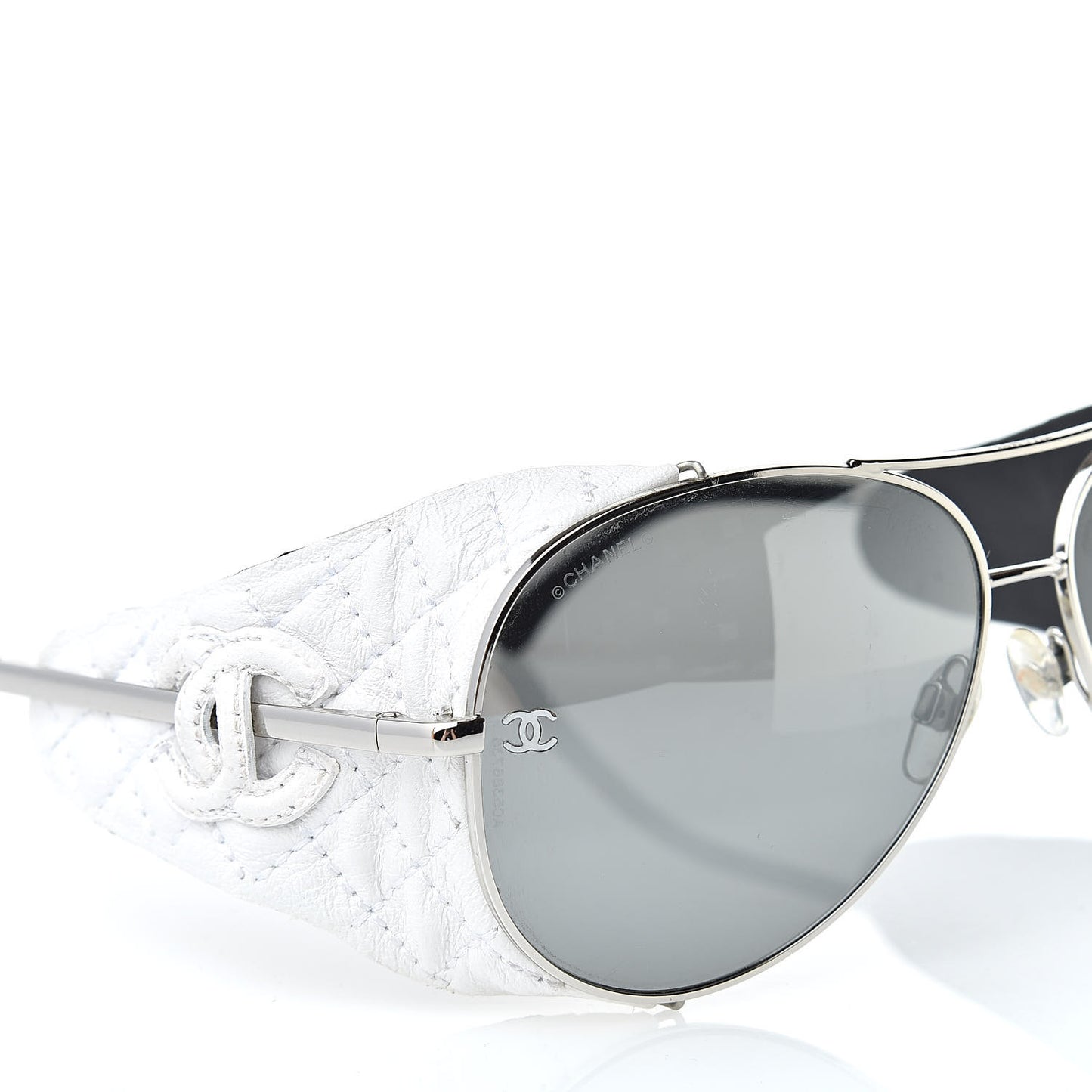 Titanium Lambskin CC Pilot Sunglasses White