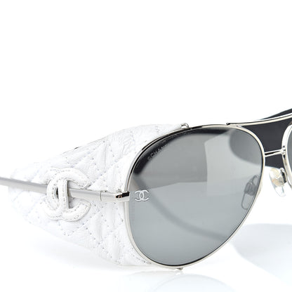 Chanel Titanium Lambskin CC Pilot Sunglasses White 6 of 7