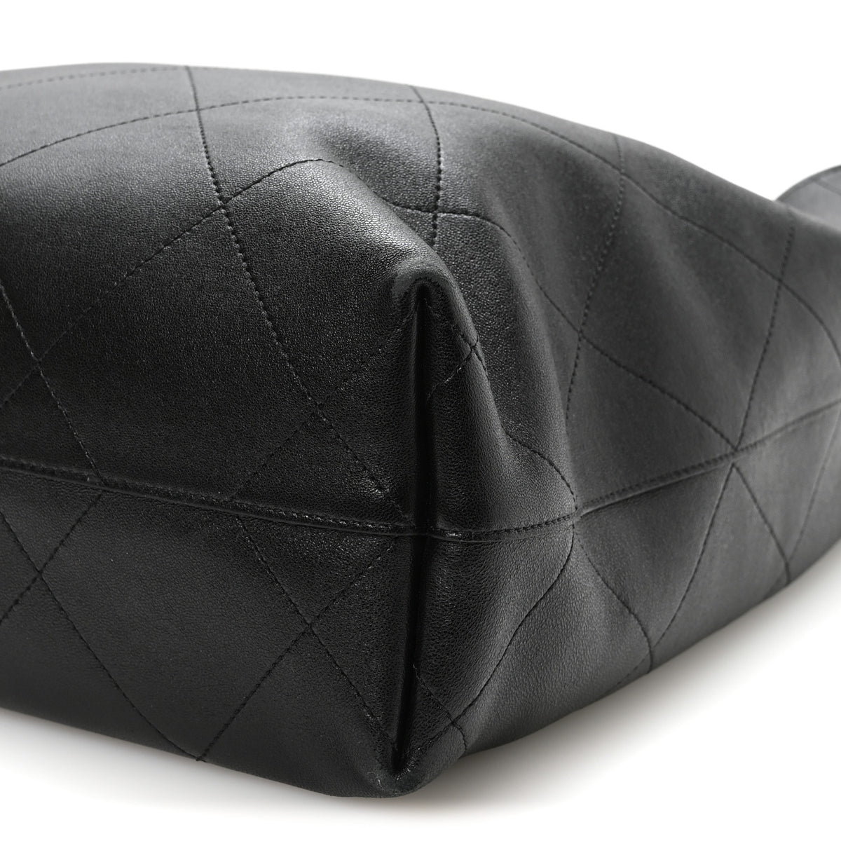 Shiny Lambskin Quilted Large Hobo Black