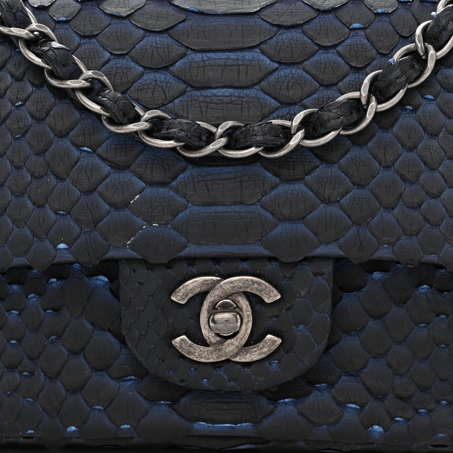 Snakeskin Mini Rectangular Flap Dark Blue