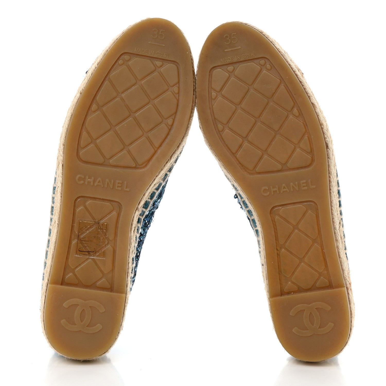 Chanel Metallic Tweed Sequin Grosgrain CC Espadrilles 35 Blue Black 5 of 7