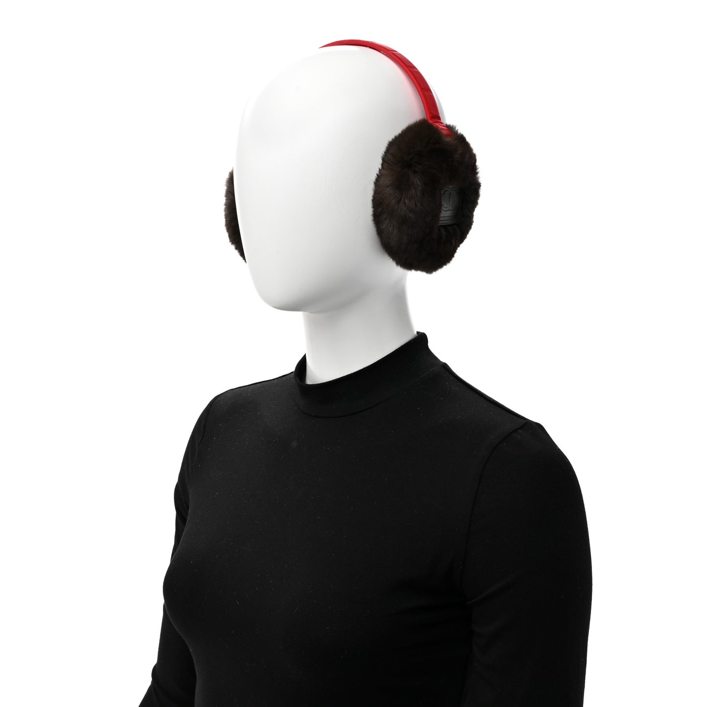 Rabbit Fur CC Ear Muffs Dark Brown Red