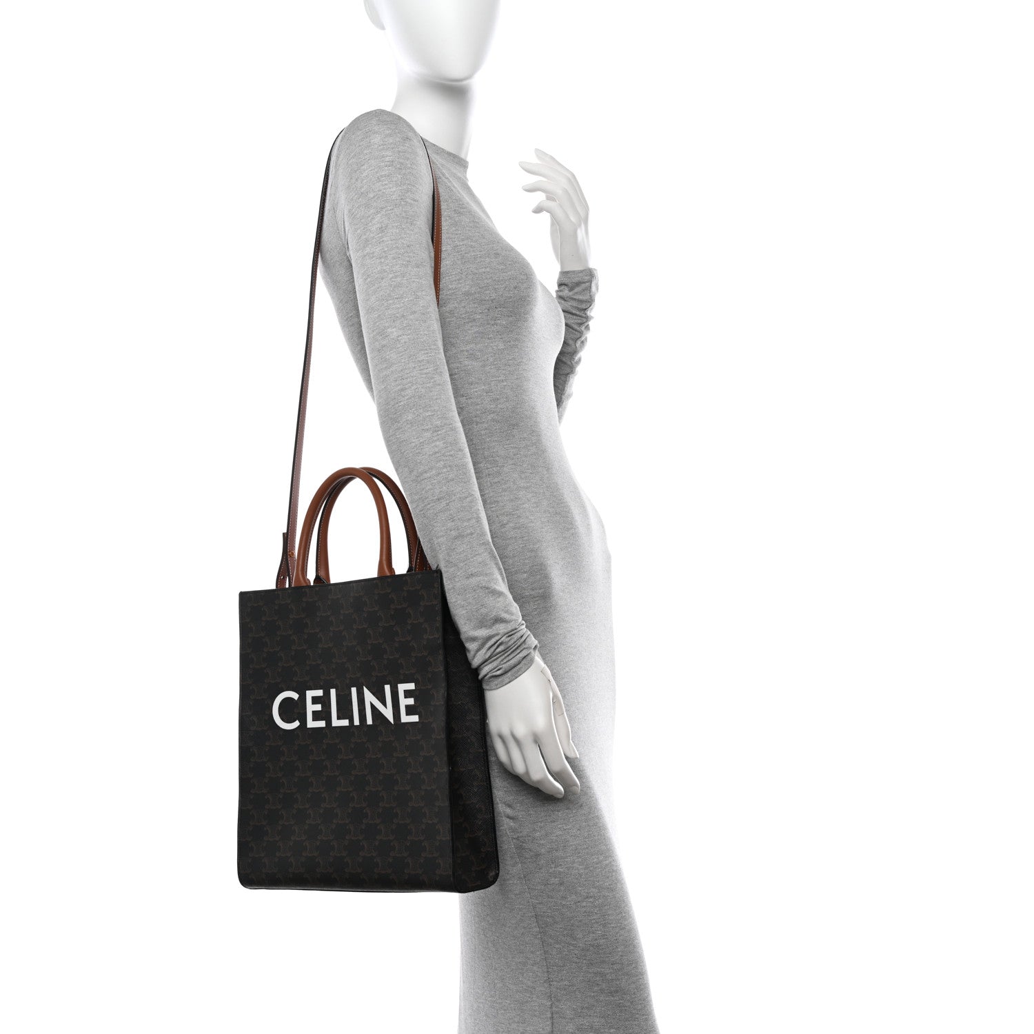 Celine Triomphe Canvas Calfskin Small Vertical Cabas Tan 2 of 11
