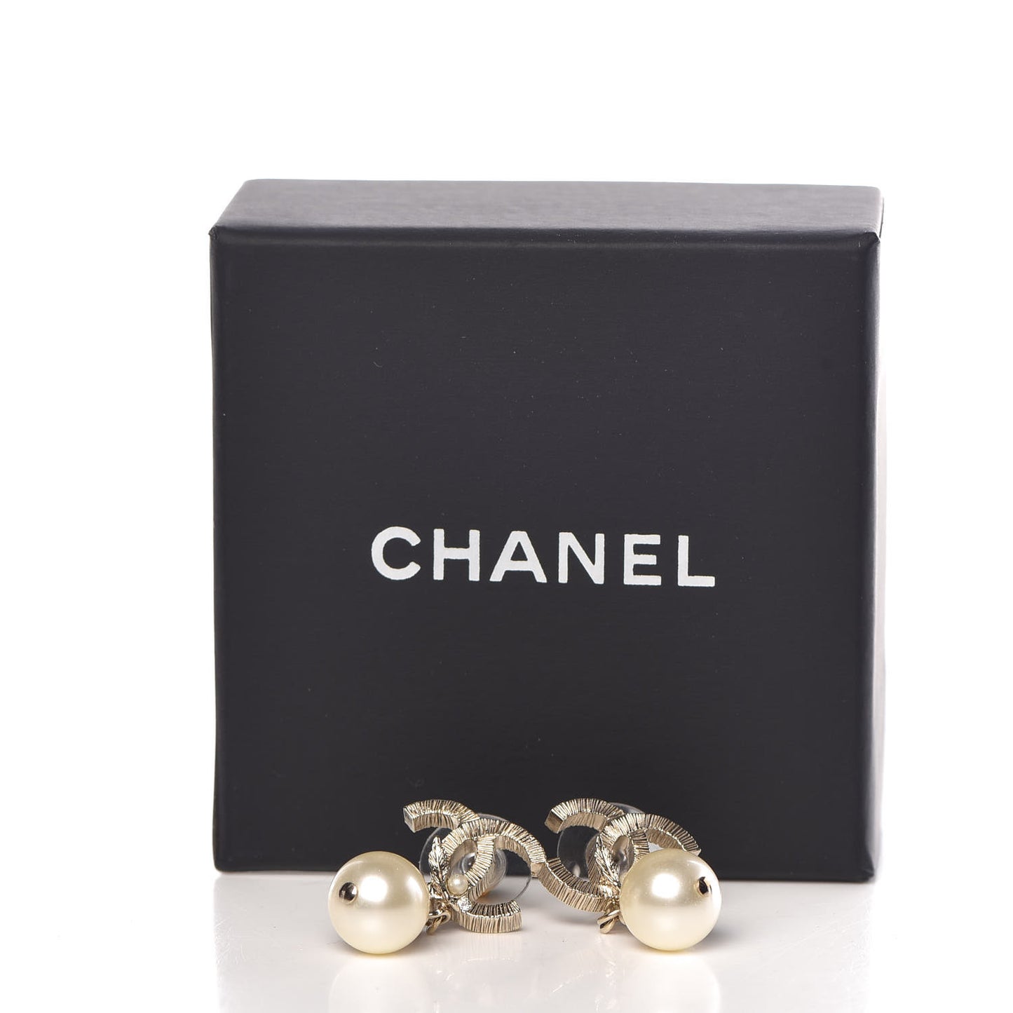 Crystal Pearl CC Drop Leaf Earrings Gold