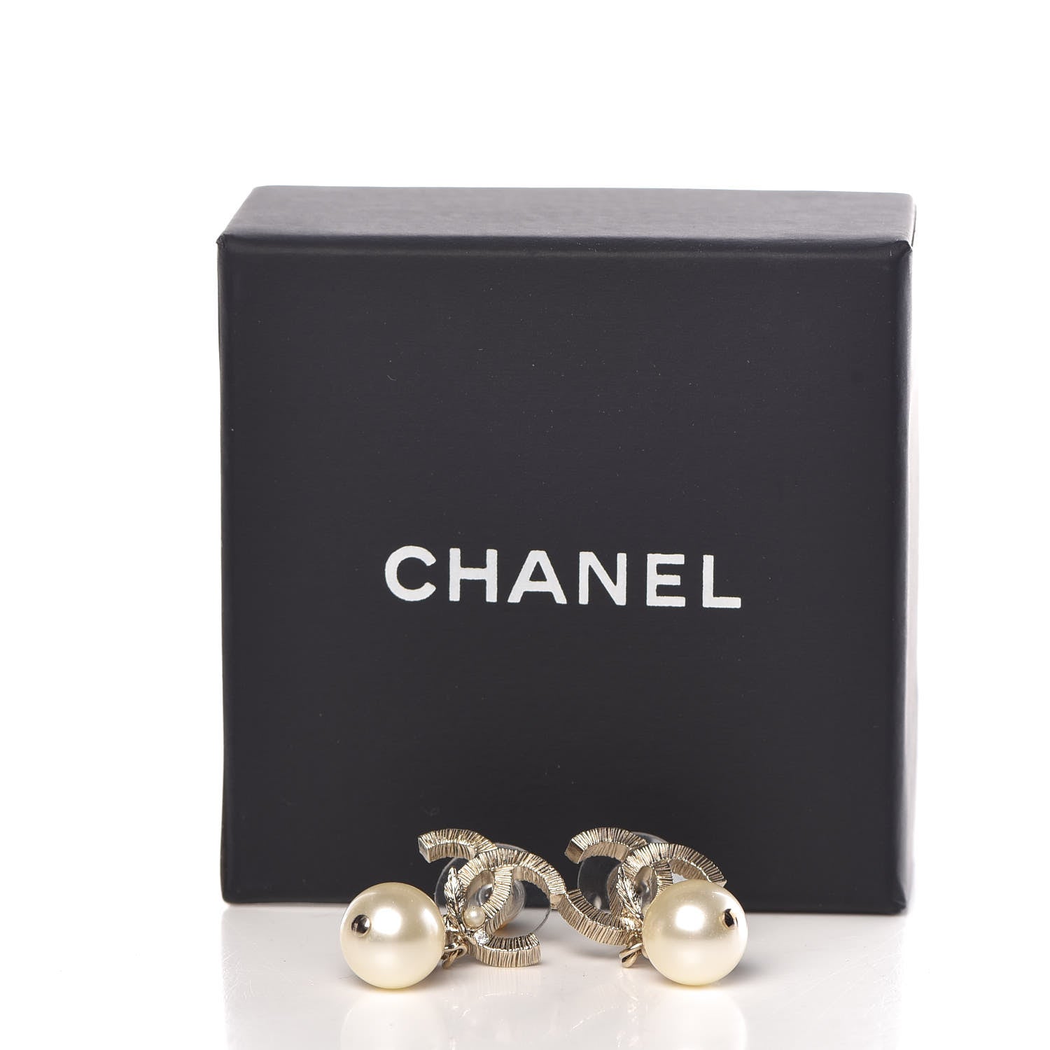 Chanel Crystal Pearl CC Drop Leaf Earrings Gold 6 of 6
