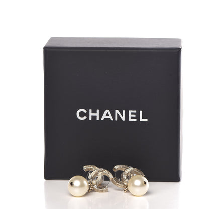 Chanel Crystal Pearl CC Drop Leaf Earrings Gold 6 of 6