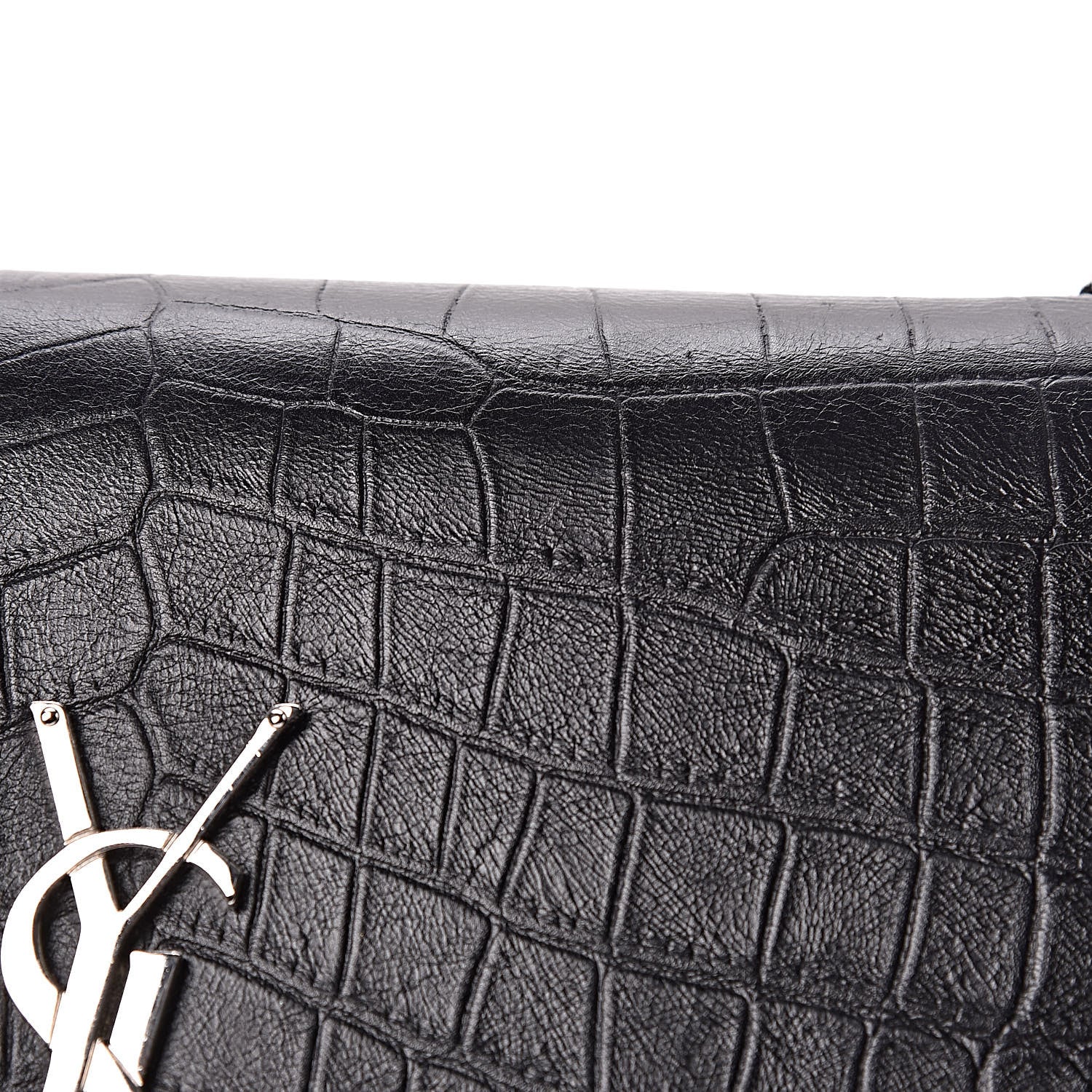 Saint Laurent Calfskin Crocodile Embossed Medium Classic Monogram Kate Tassel Satchel Black 12 of 13