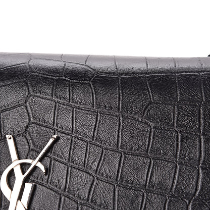 Saint Laurent Calfskin Crocodile Embossed Medium Classic Monogram Kate Tassel Satchel Black 12 of 13