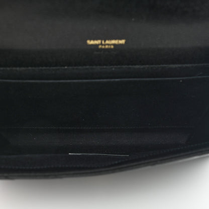 Saint Laurent Grain De Poudre Matelasse Chevron Monogram Envelope Clutch Black 5 of 7