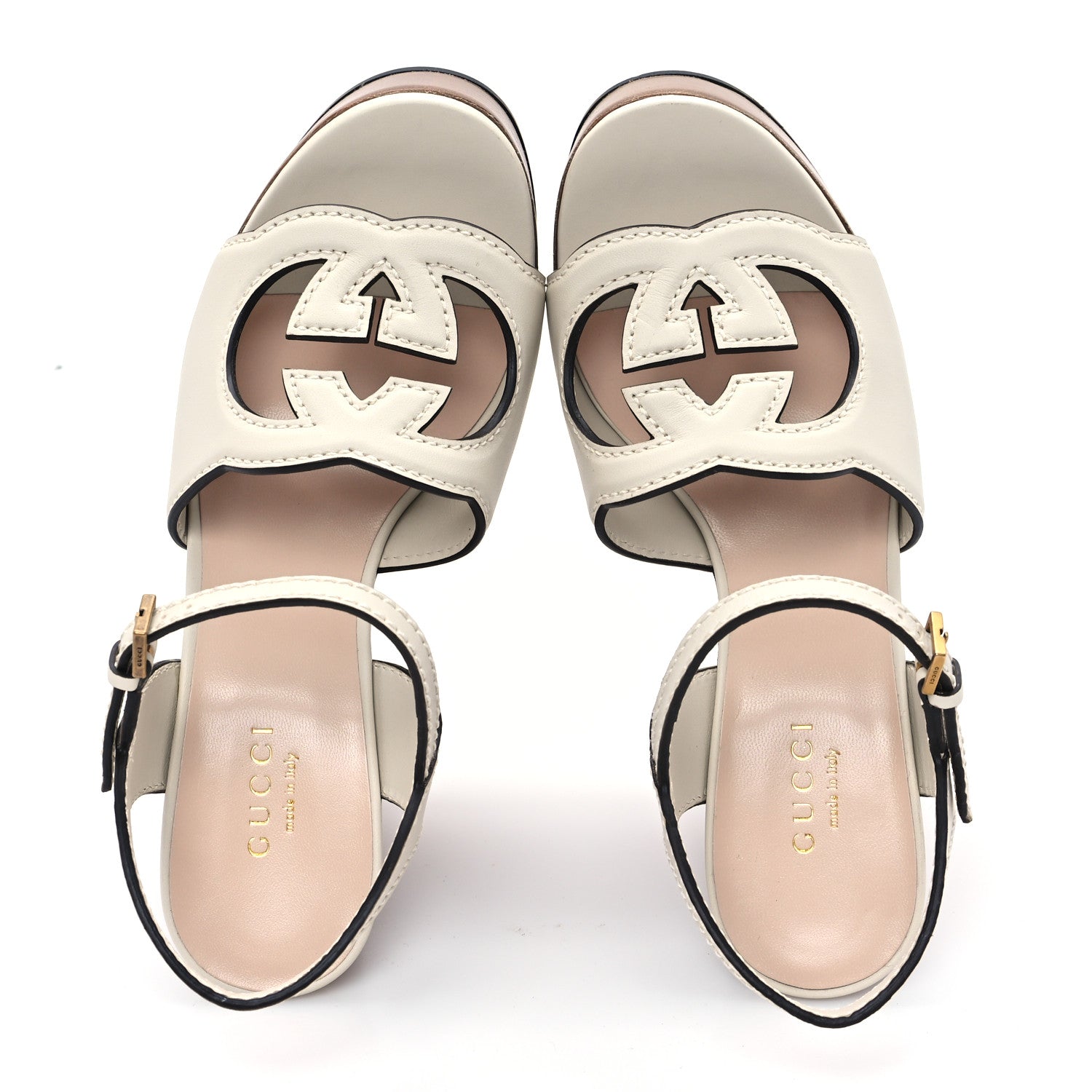 Gucci Cosmos Softy Calfskin Wooden Interlocking G Cut-Out 30/120mm Platform Sandals 35 Mystic White 2 of 10