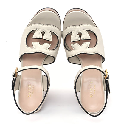 Gucci Cosmos Softy Calfskin Wooden Interlocking G Cut-Out 30/120mm Platform Sandals 35 Mystic White 2 of 10