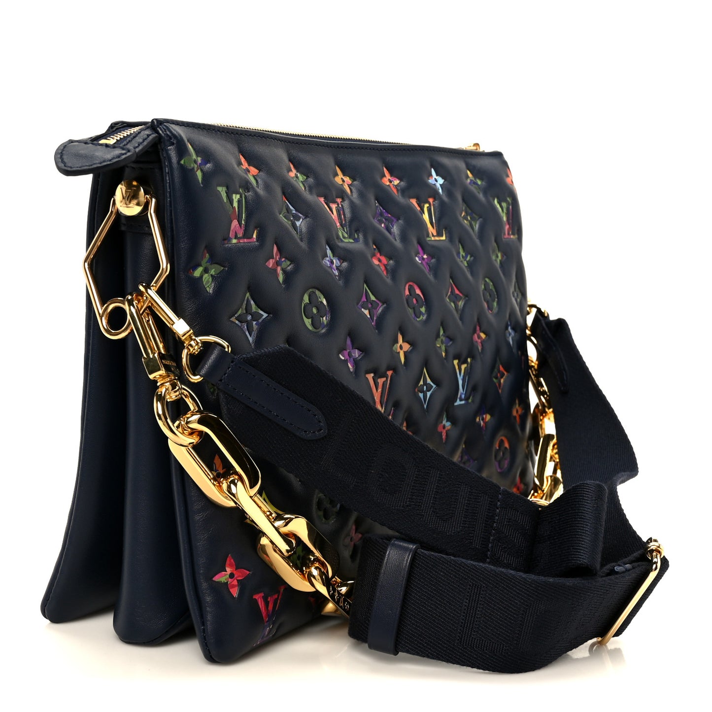 Lambskin Embossed Monogram LV Garden Coussin MM Navy Blue