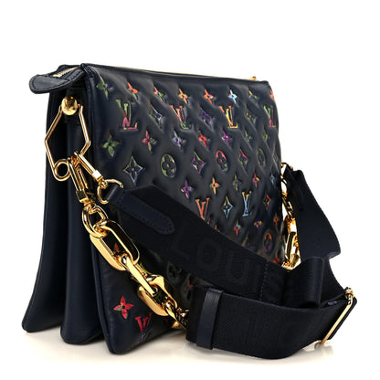 Louis Vuitton Lambskin Embossed Monogram LV Garden Coussin MM Navy Blue 3 of 11