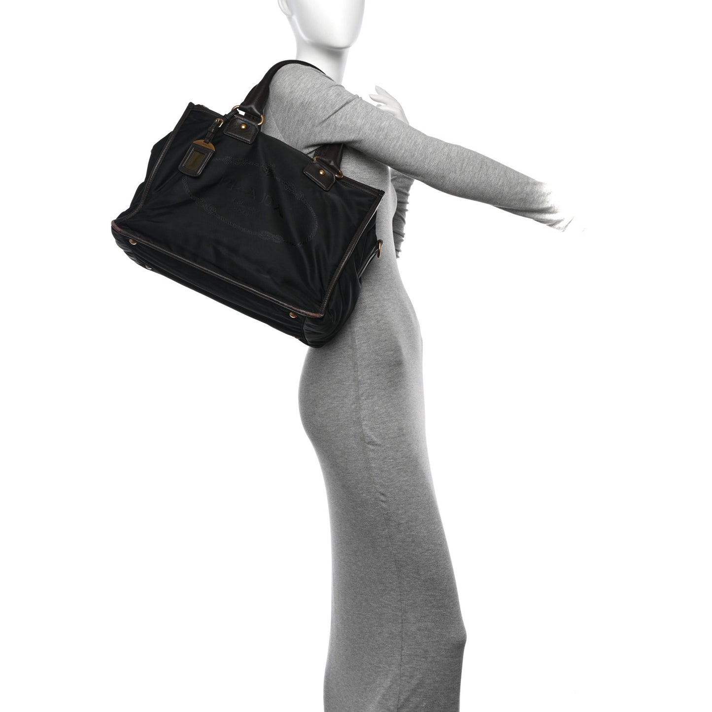 Tessuto Nylon Jacquard Logo Tote Black Teak