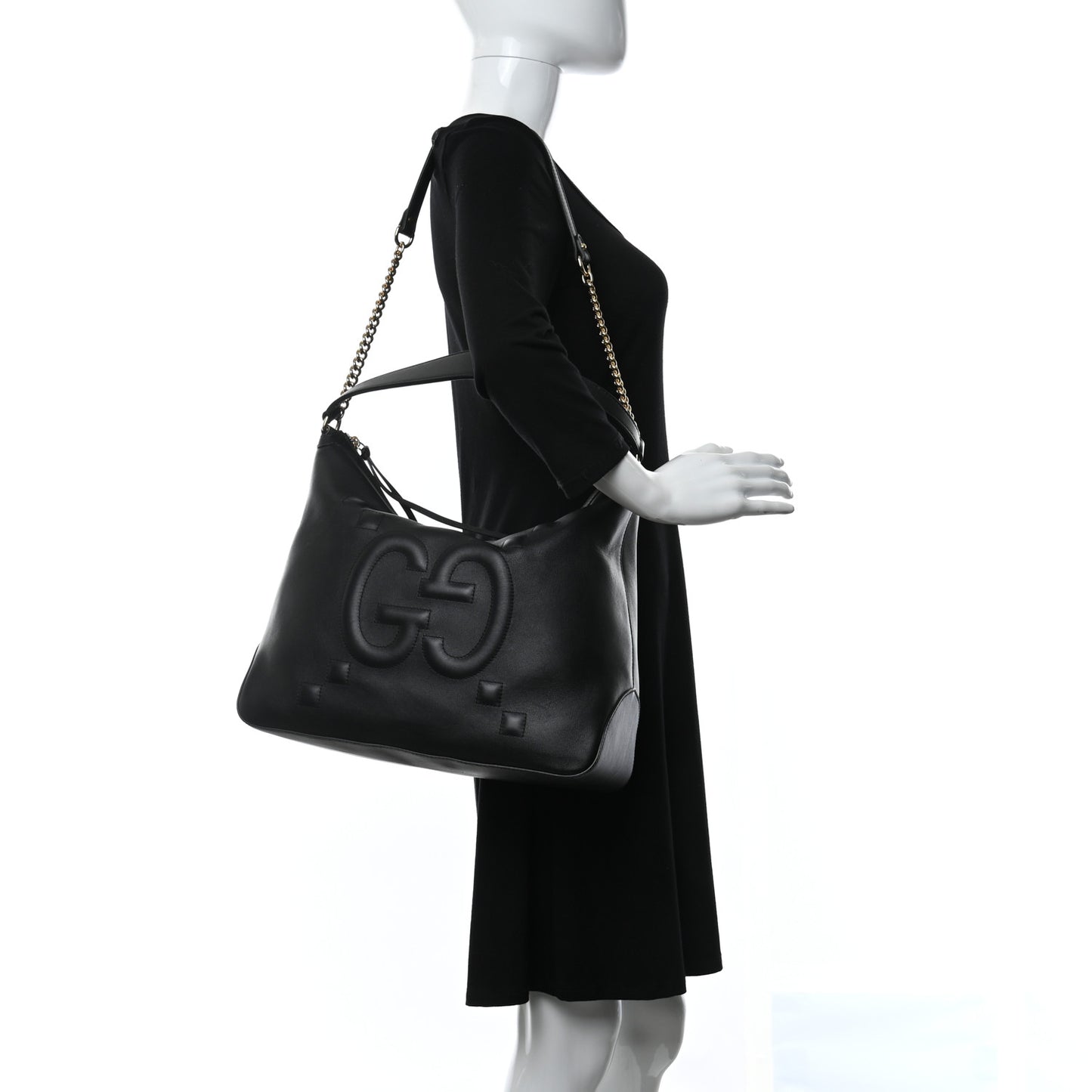 Apollo Calfskin GG Dadini Embroidered Large Hobo Black