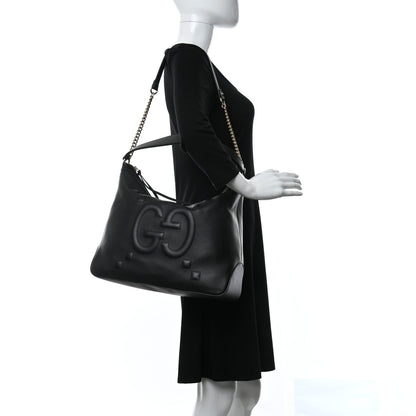 Gucci Apollo Calfskin GG Dadini Embroidered Large Hobo Black 2 of 9