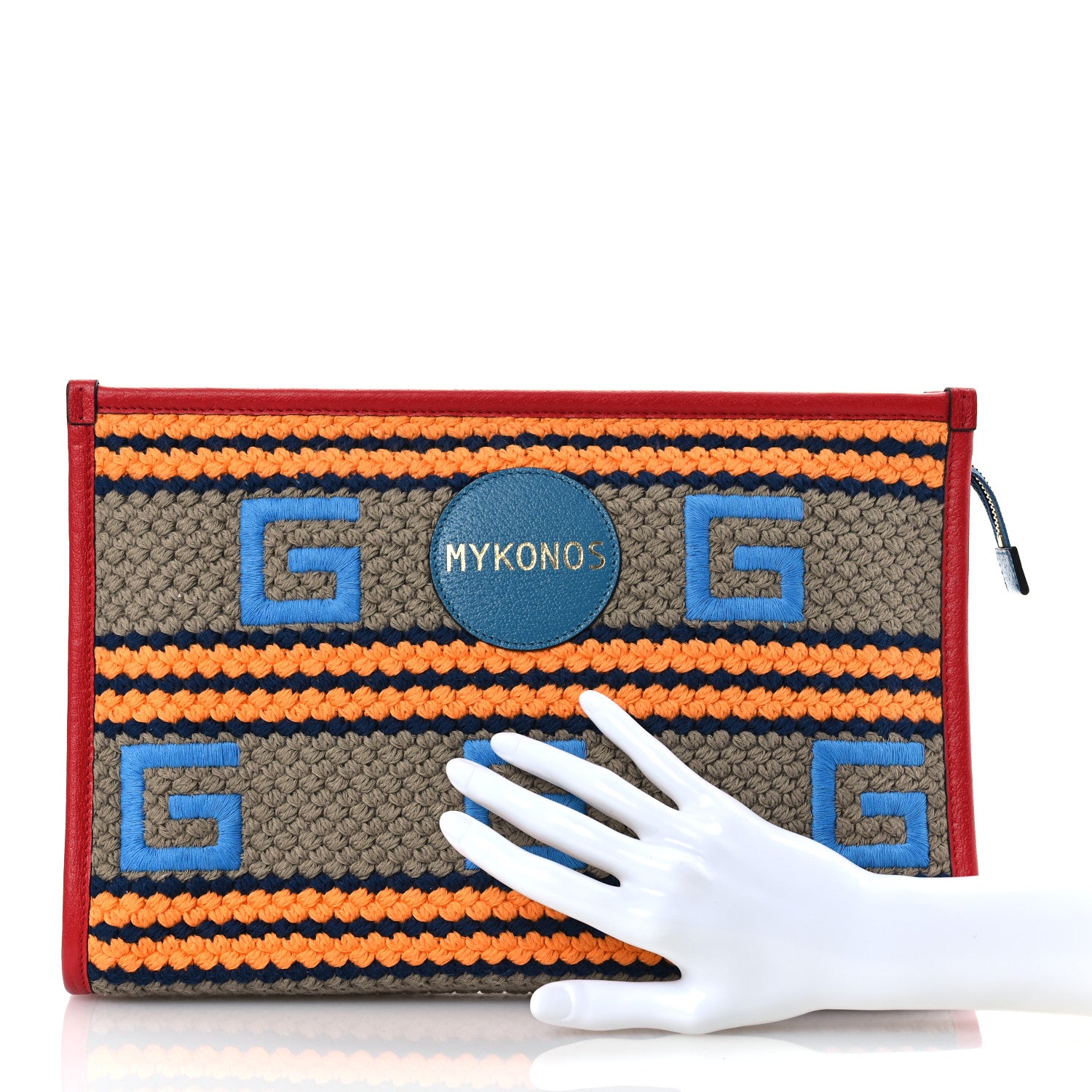 Gucci Fabric Embroidered Square G Mykonos Striped Case 2 of 10