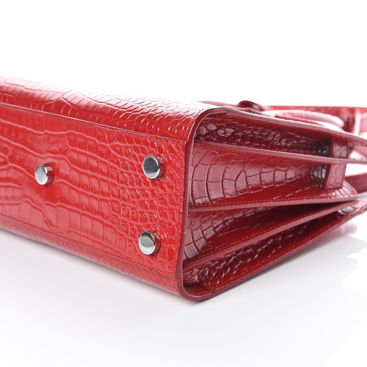 Saint Laurent Calfskin Crocodile Embossed Nano Sac De Jour Dark Red 6 of 10