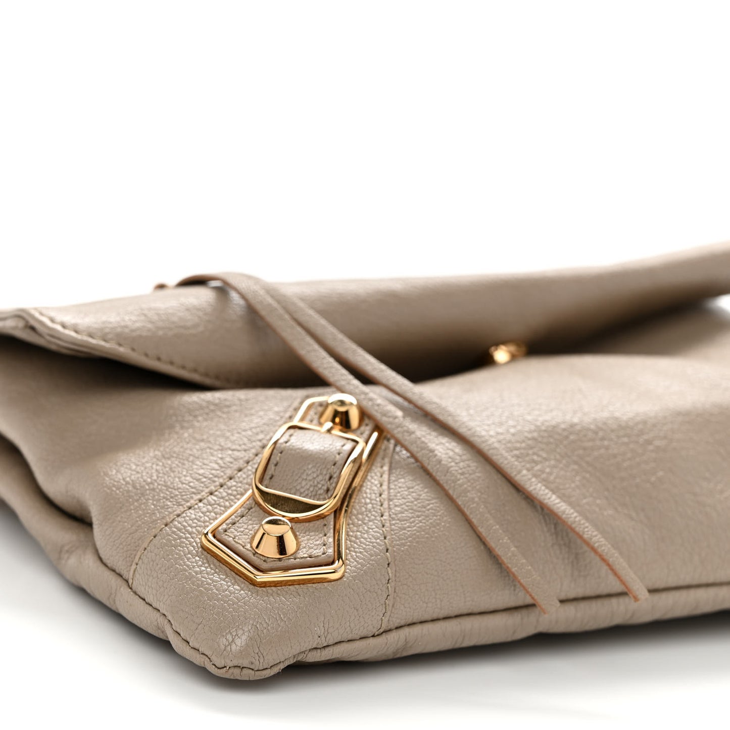 Chevre Gold Metallic Edge Hardware Envelope Clutch Gris Taupe