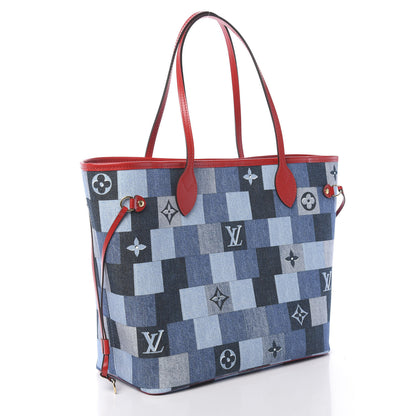 Louis Vuitton Denim Damier Monogram Patchwork Neverfull Blue Rouge 3 of 11