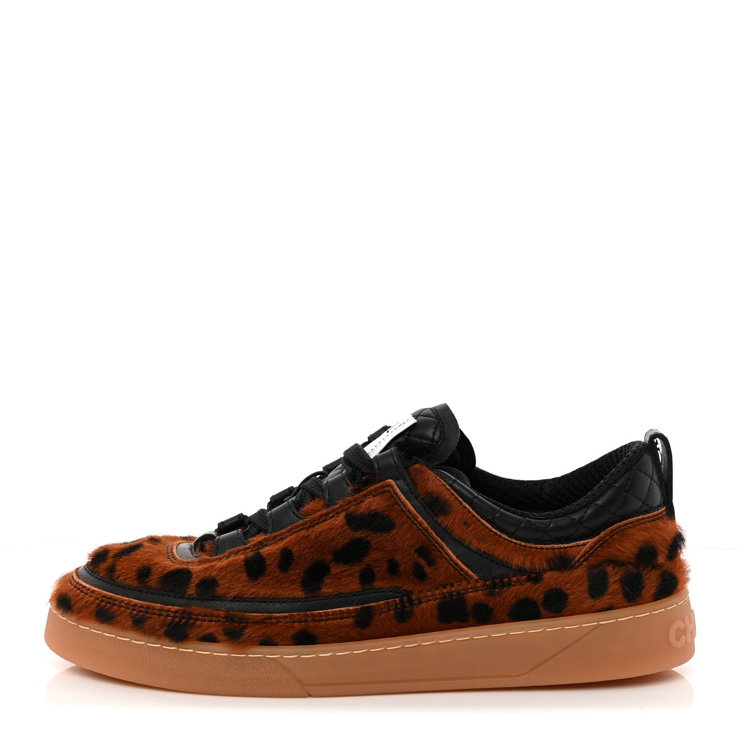 Chanel Lambskin Cheetah Print Quilted Sneakers 38.5 Brown Black 1 of 12