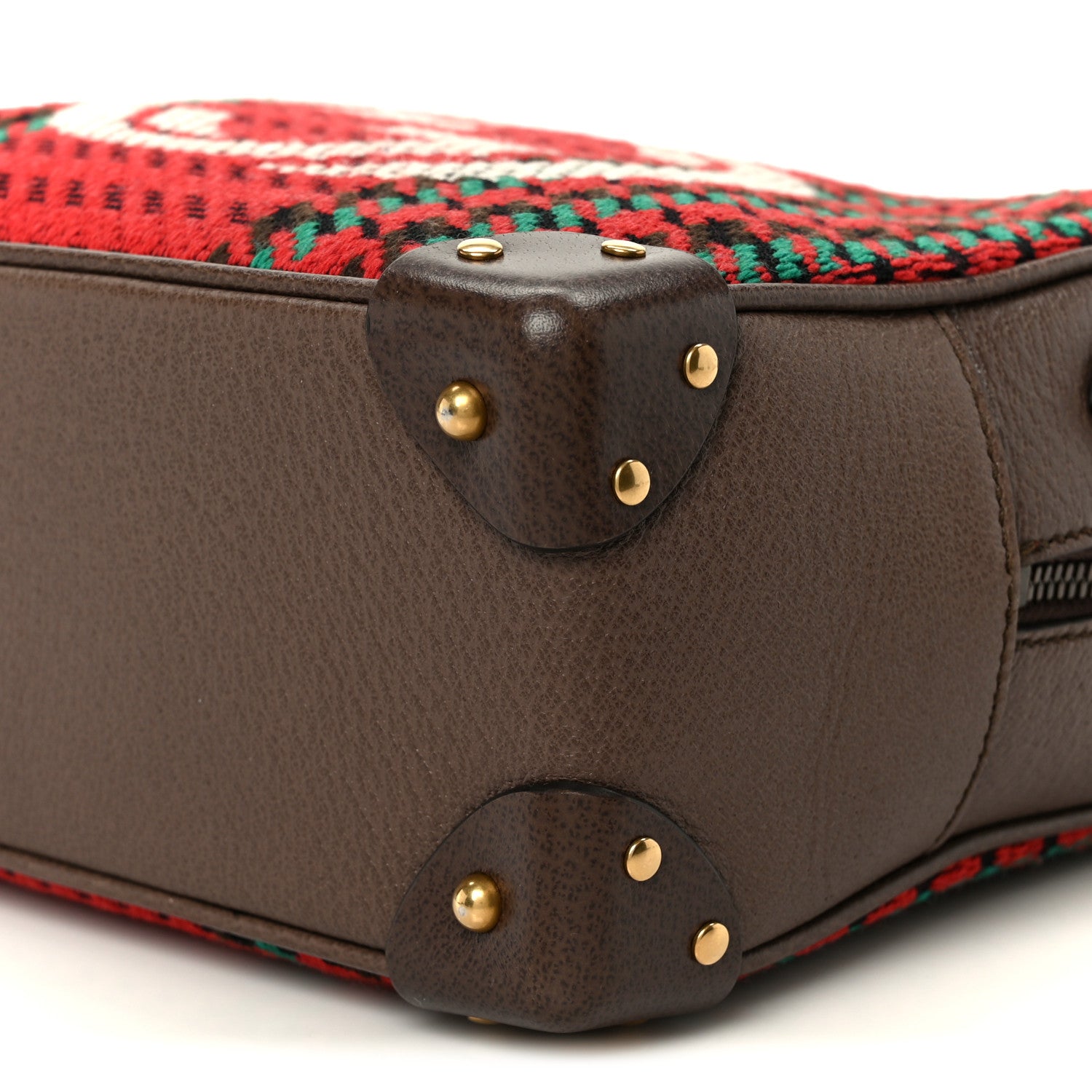 Gucci Cotton Wool Textured Calfskin Houndstooth Woven Square Messenger Bag Red Green Ivory Multicolor New Acero 9 of 9