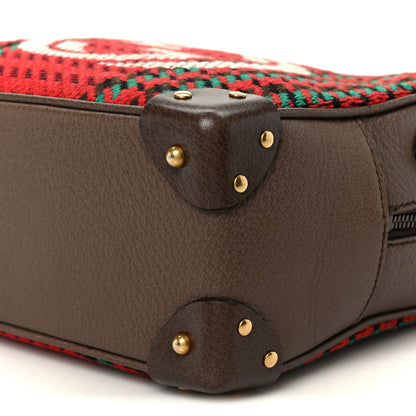 Gucci Cotton Wool Textured Calfskin Houndstooth Woven Square Messenger Bag Red Green Ivory Multicolor New Acero 9 of 9