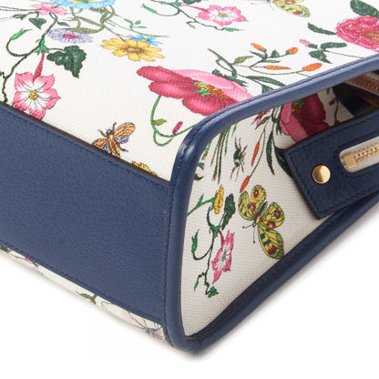 Gucci Canvas Medium Flora Tote White Multicolor Blue Agata 4 of 8