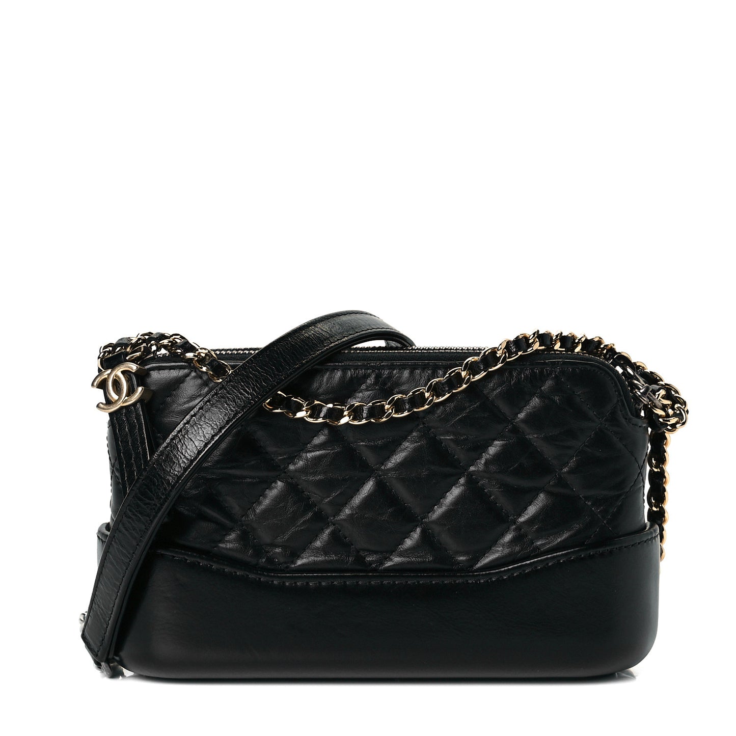 Aged Calfskin Quilted Small Gabrielle Clutch With Chain Black