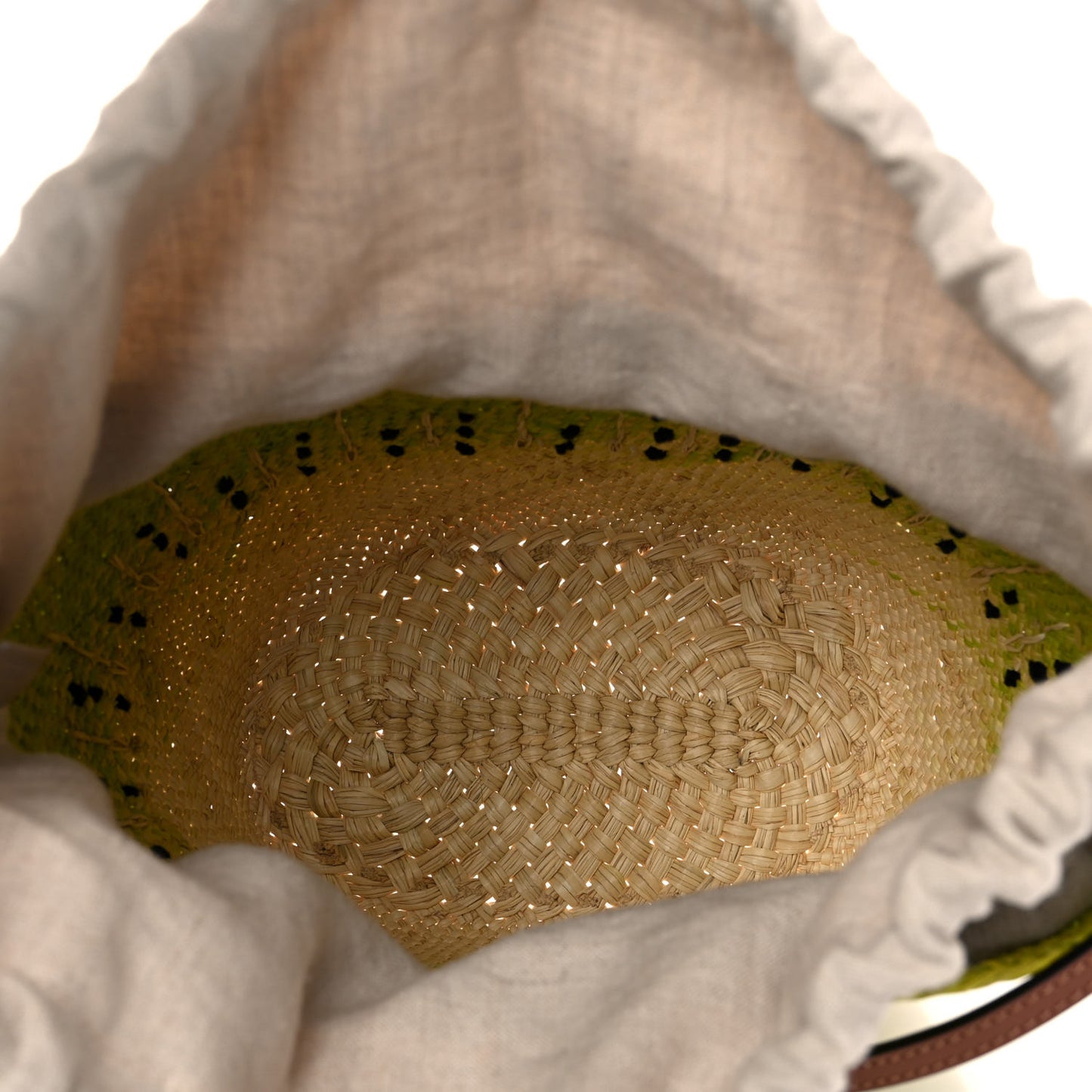 Calfskin Raffia Anagram Basket Tote Bag Kiwi