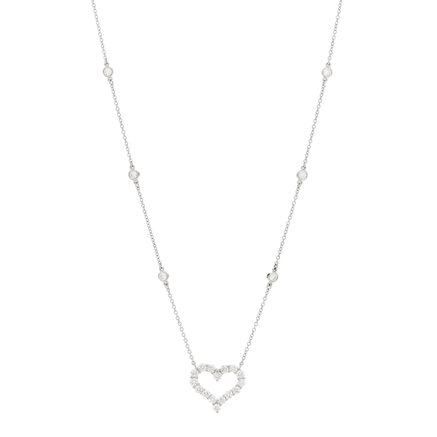 Tiffany Platinum Diamond Heart Station Pendant Necklace 1 of 5