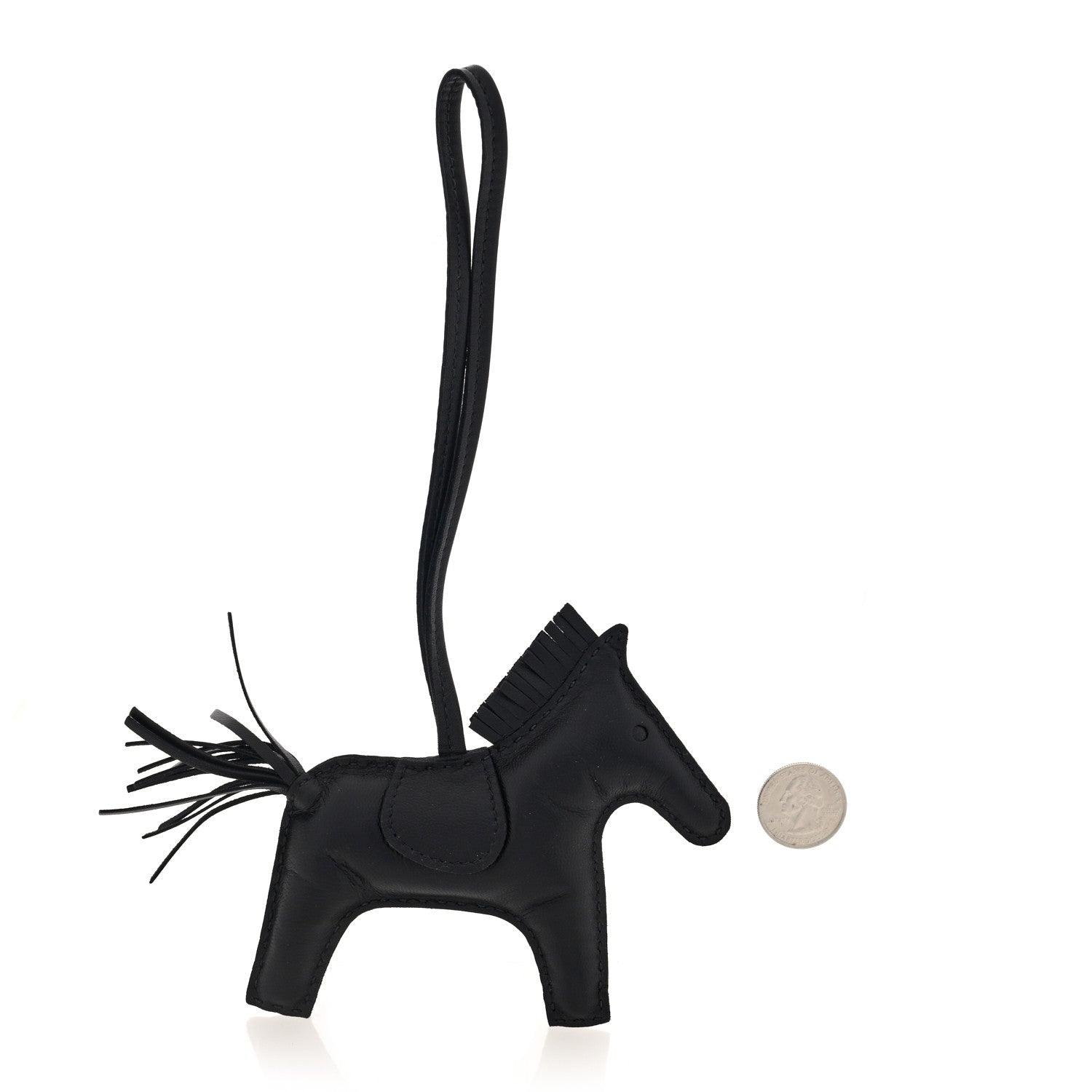 Hermes Milo Lambskin Grigri Rodeo Horse Bag Charm MM So Black 2 of 4