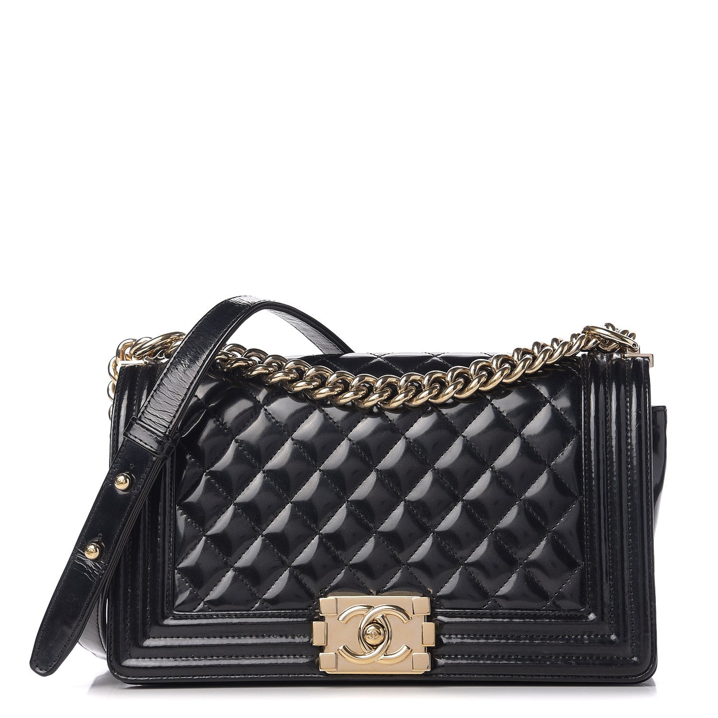 Glazed Calfskin Quilted New Medium Boy Flap Black