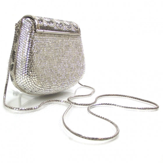 Swarovski Crystal Pearl Minaudiere Clutch Silver