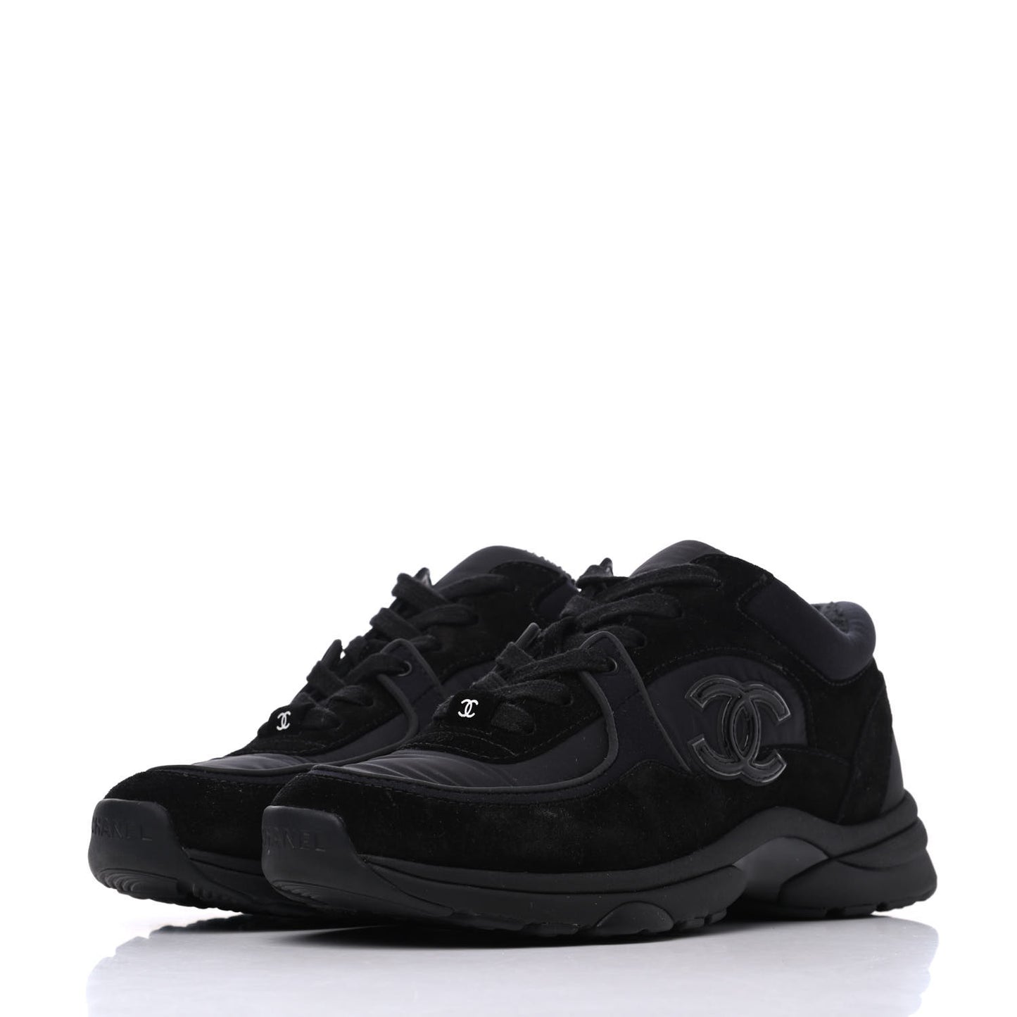 Nylon Calfskin Suede CC Sneakers 36.5 Black