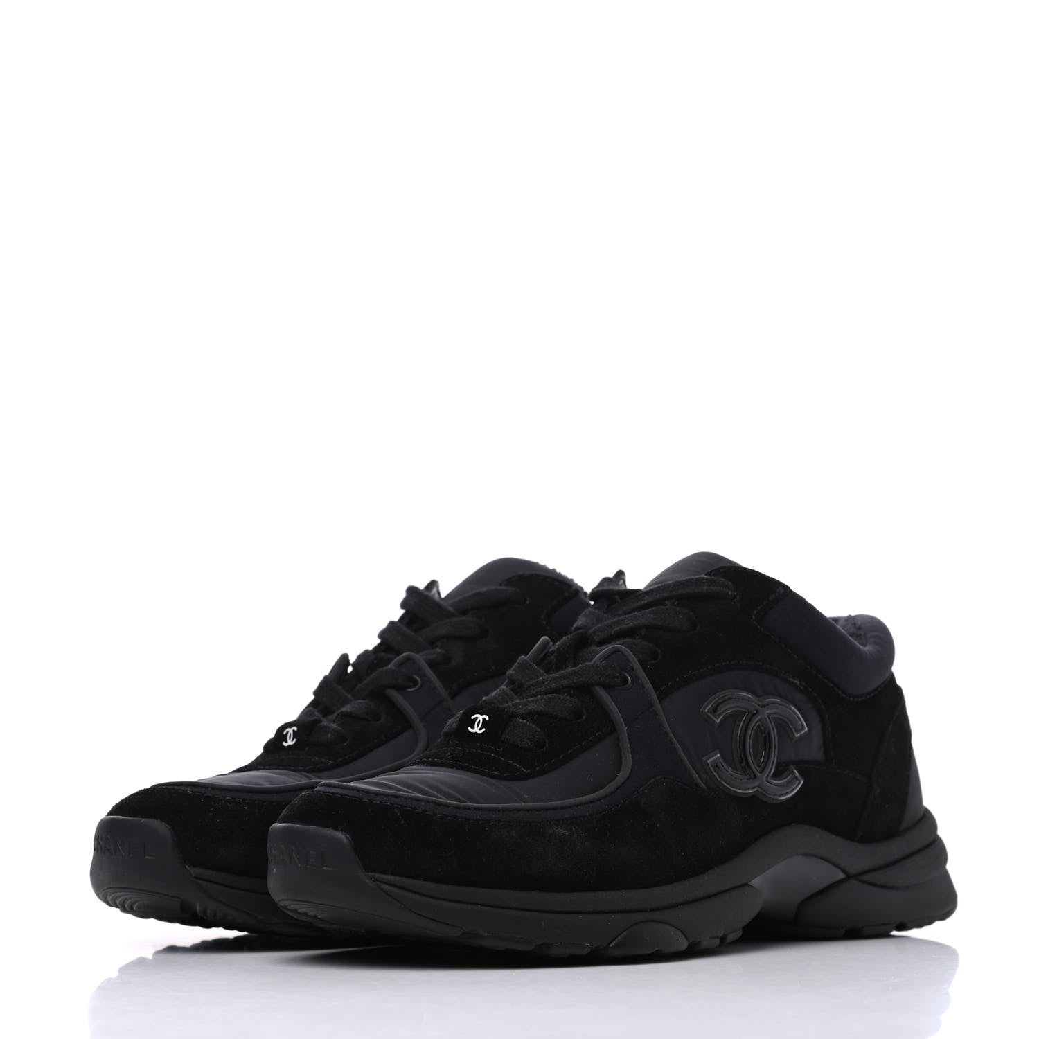 Chanel Nylon Calfskin Suede CC Sneakers 36.5 Black 3 of 18