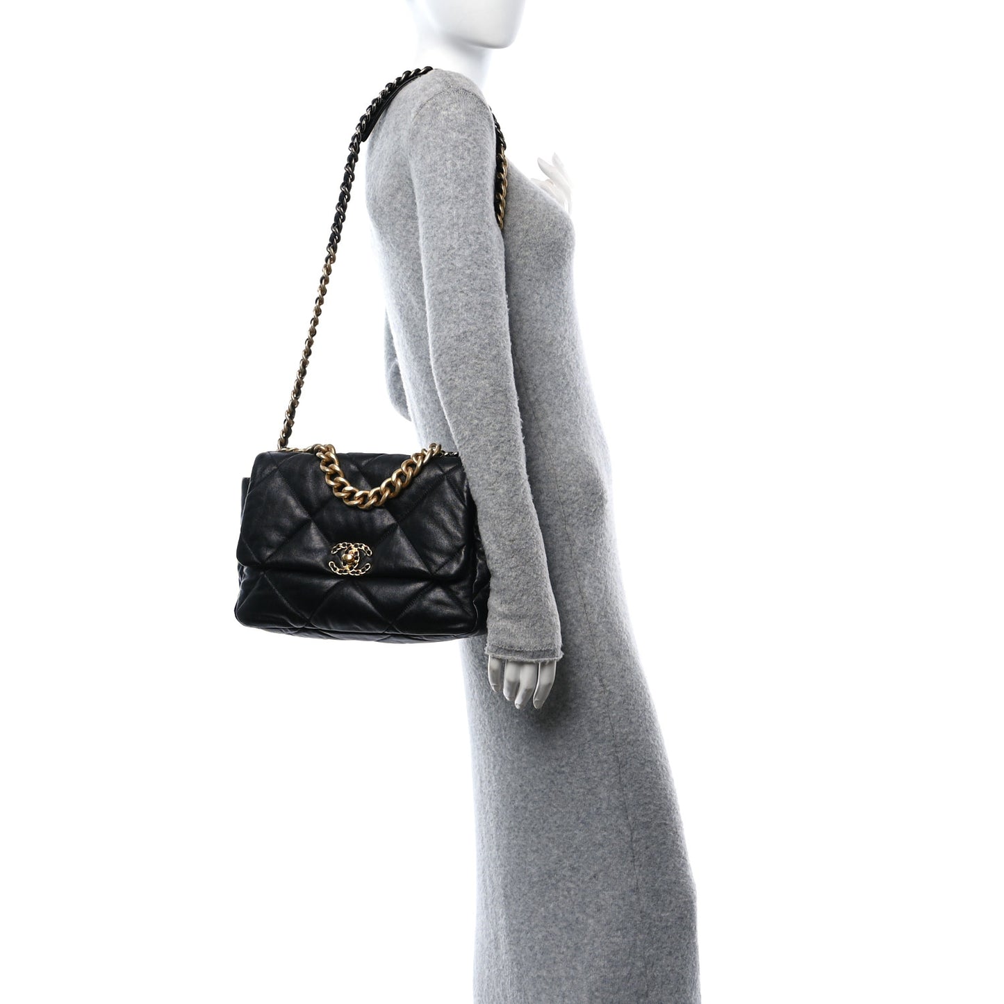 Goatskin Quilted Large Chanel 19 Flap Black