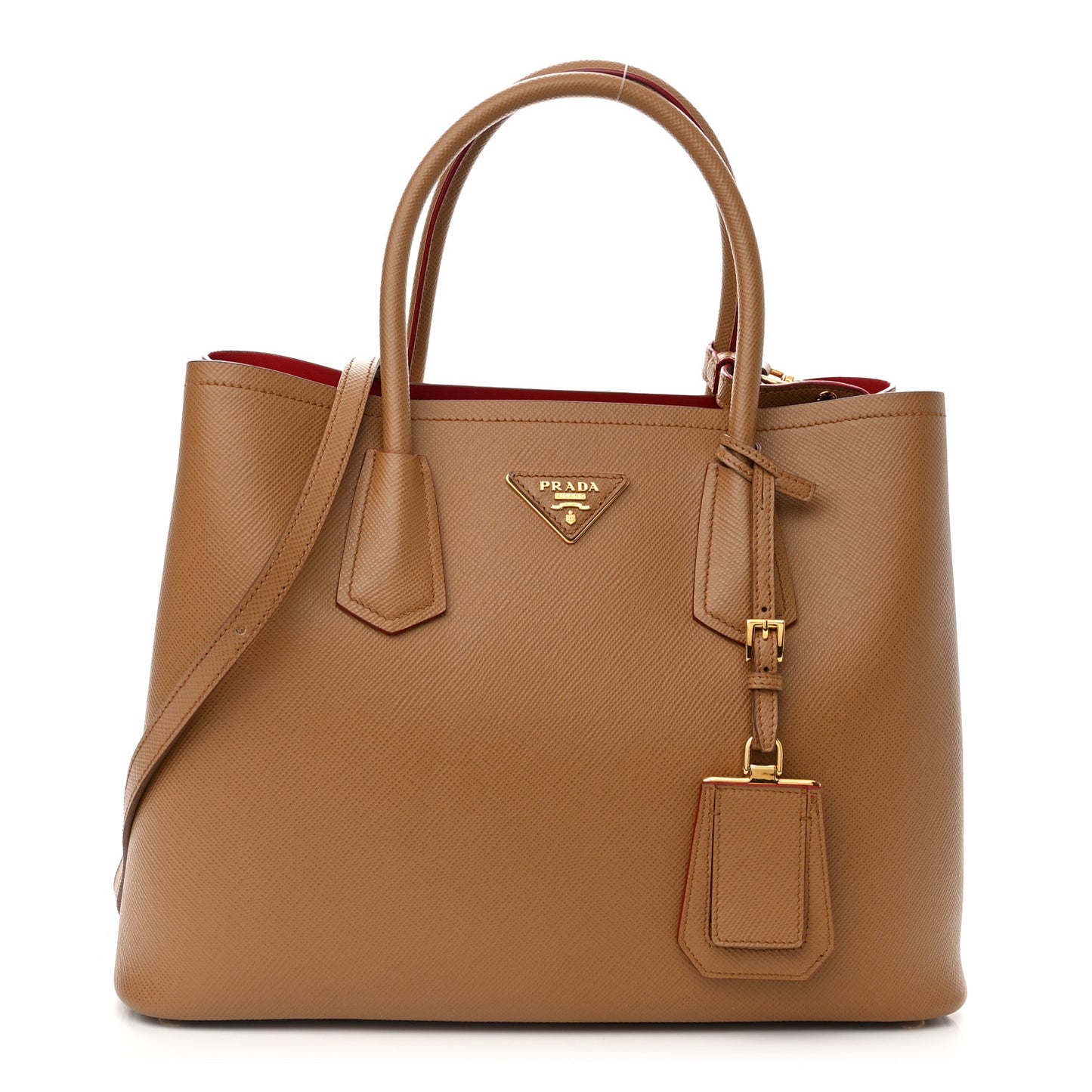 Saffiano Cuir Small Double Bag Caramel Fuoco