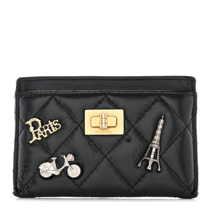 Chanel Aged Calfskin Quilted Lucky Charms Reissue Card Holder Black 1 of 17