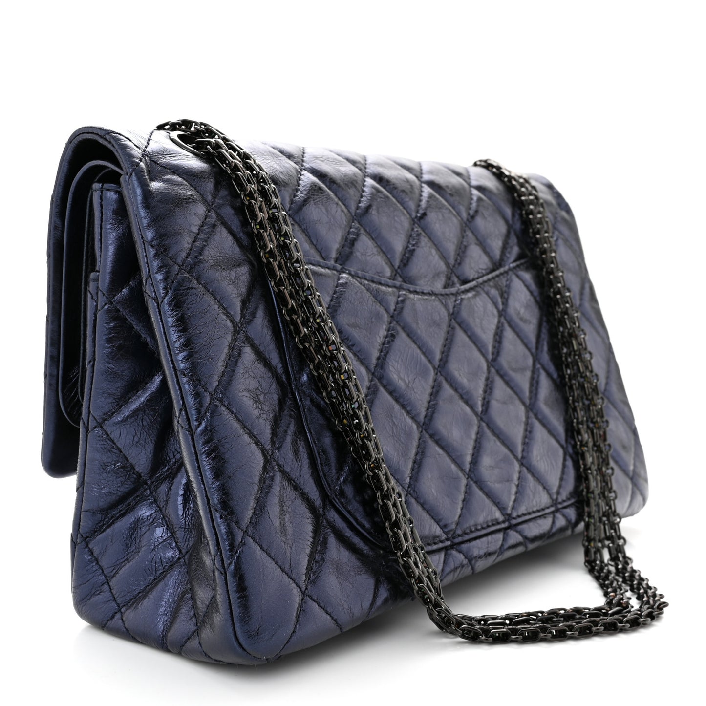 Metallic Aged Calfskin Quilted 2.55 Reissue 227 Flap Dark Navy Blue