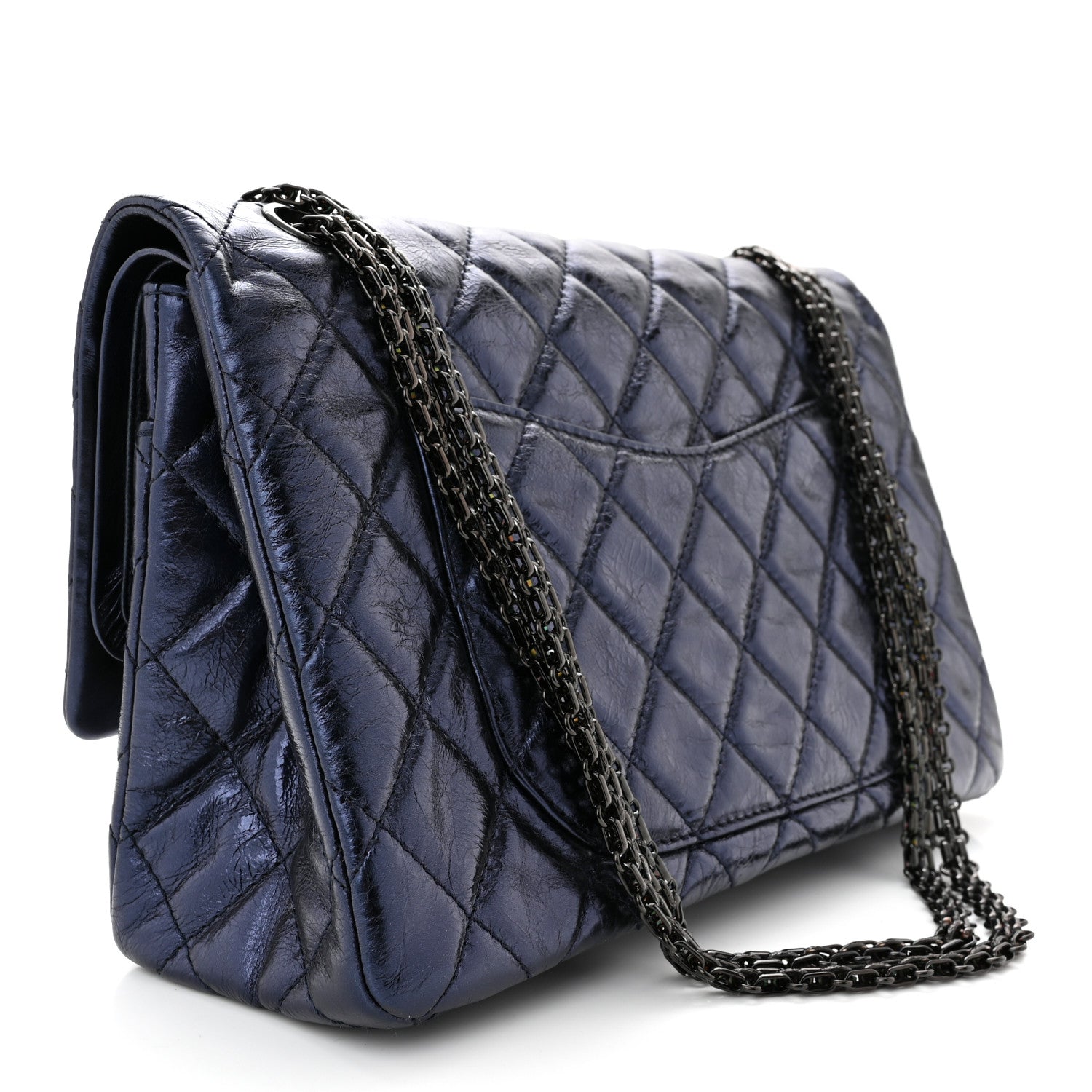 Chanel Metallic Aged Calfskin Quilted 2.55 Reissue 227 Flap Dark Navy Blue 3 of 11