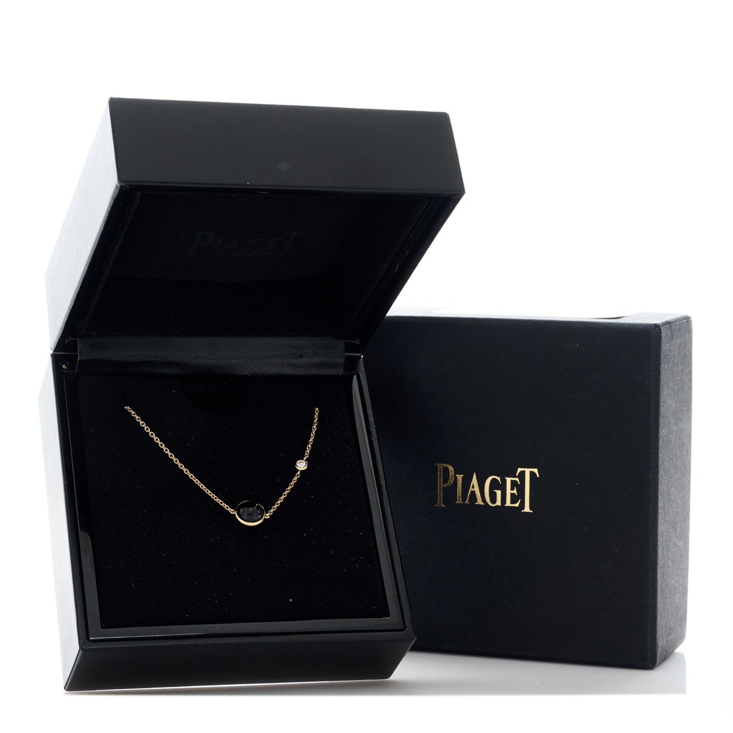 18K Rose Gold Diamond Black Onyx Possession Pendant Necklace